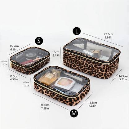 Leopard Print Clear Makeup Bag - Waterproof, Large Capacity Travel Cosmetic Organizer with Zipper