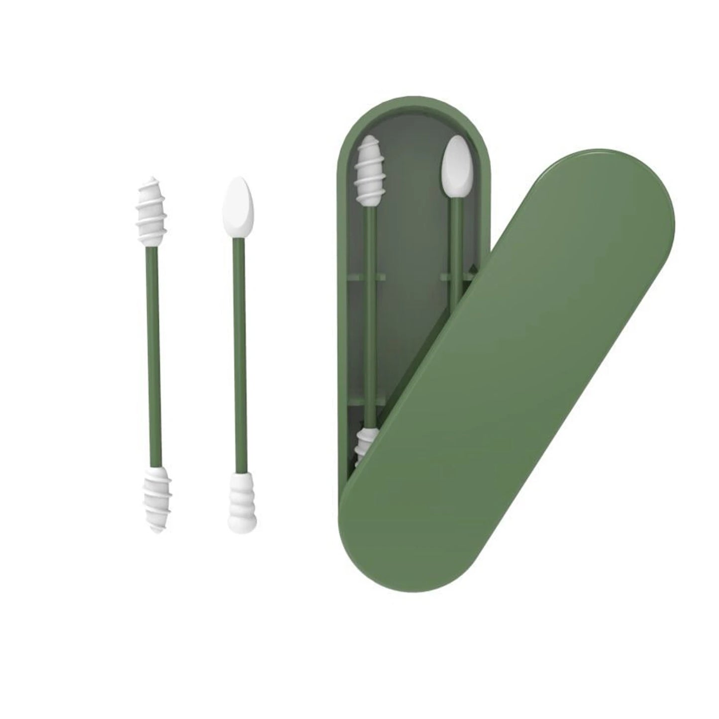 2Pcs Reusable Silicone Ear Swabs with Case Ear Cleaning Cosmetic Silicone Buds Swabs Sticks Double-headed For Cleaning Makeup