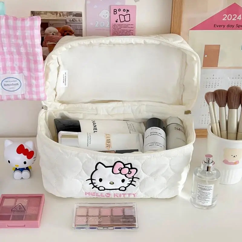 Kitty Large Capacity Makeup Bag Waterproof Travel Toiletry Organizer Cute Cartoon Cosmetic Case with Double Zipper for Girls