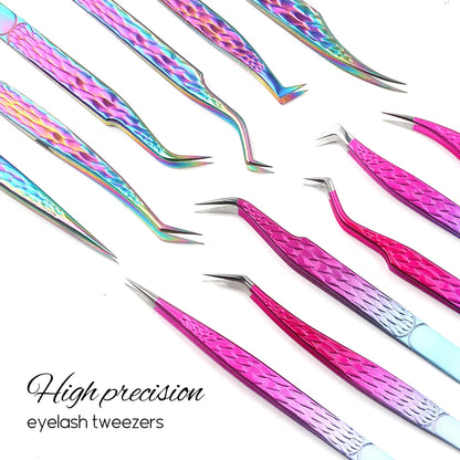 GEMERRY Tweezers for Eyelash Extension Colorful Stainless Steel Superhard Fiber Tips High Precision Anti-Static Makeup Tool