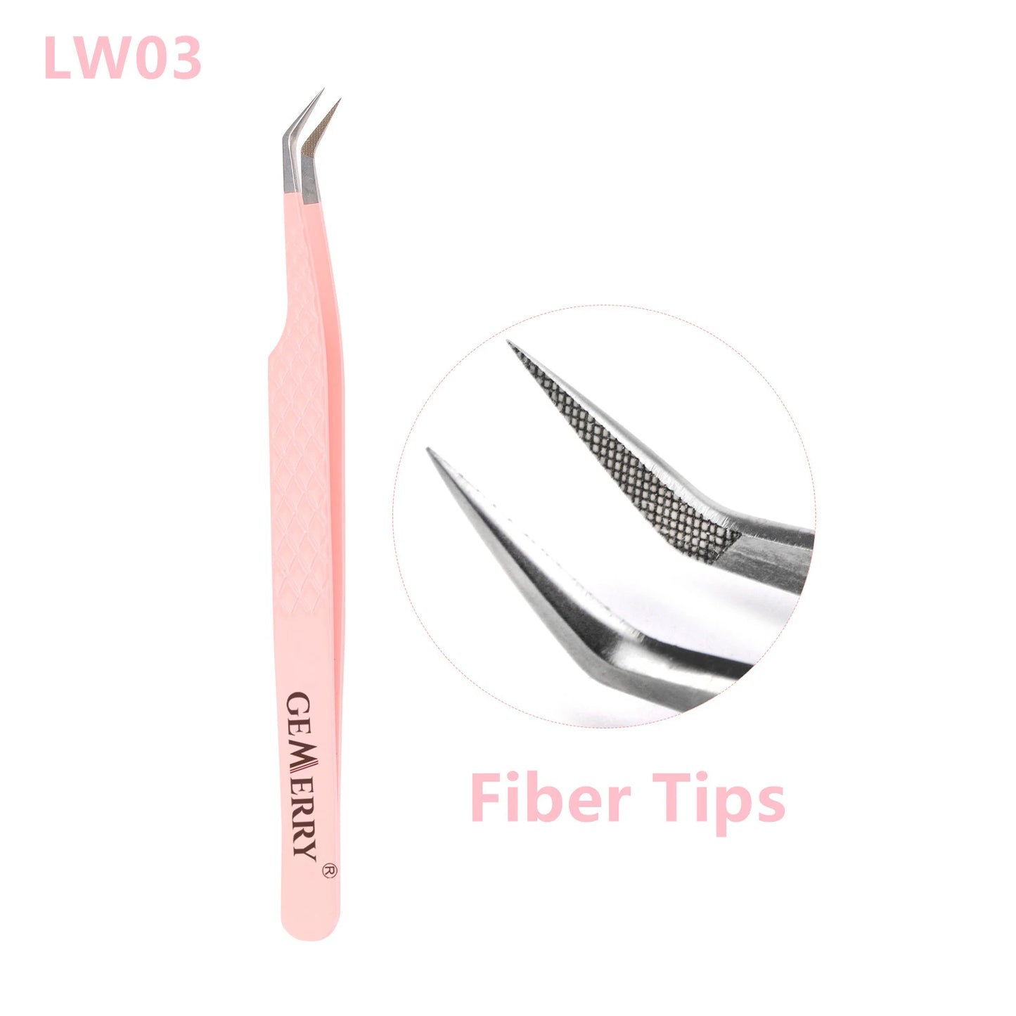 GEMERRY 1 PC Eyelash Tweezers With Fiber Tips Pink Professional Steel High Precision for Volume Fans Lashes Extensions Makeup