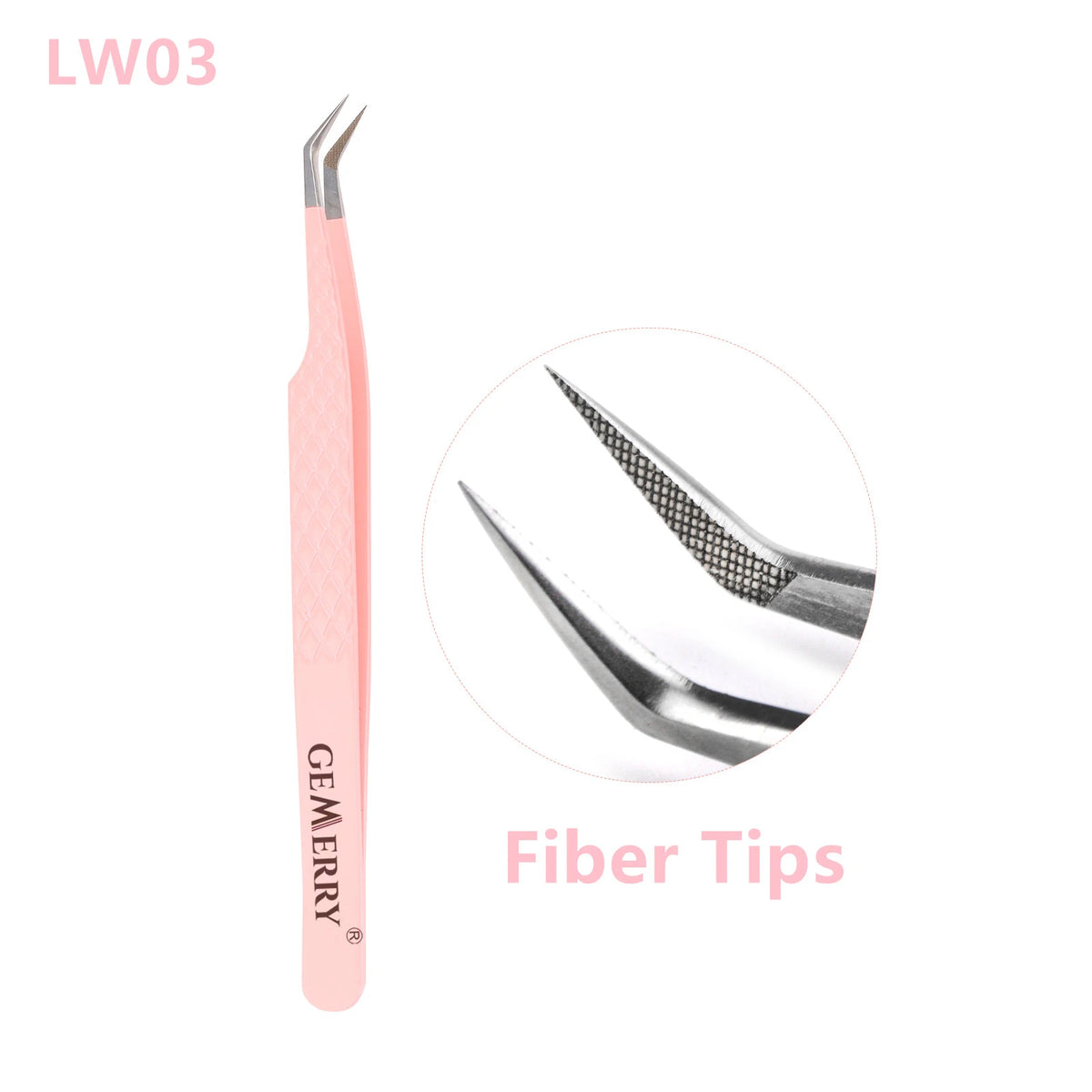 GEMERRY 1 PC Eyelash Tweezers With Fiber Tips Pink Professional Steel High Precision for Volume Fans Lashes Extensions Makeup