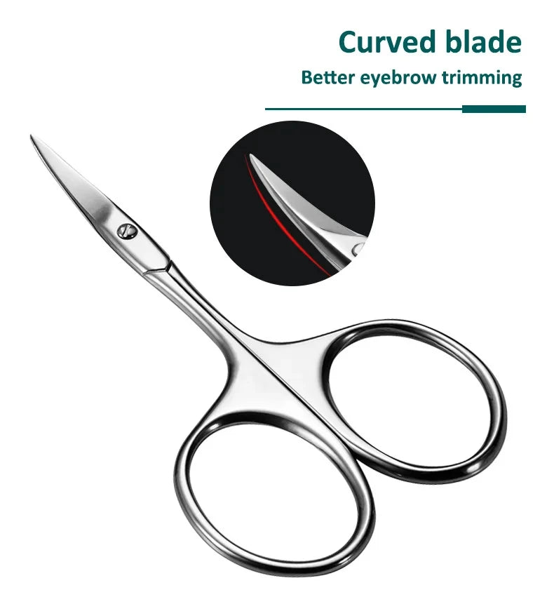 Facial Hair Scissors Rounded Professional Stainless Steel Mustache Nose Hair Beard Eyebrows Eyelashes Trimming Clippers