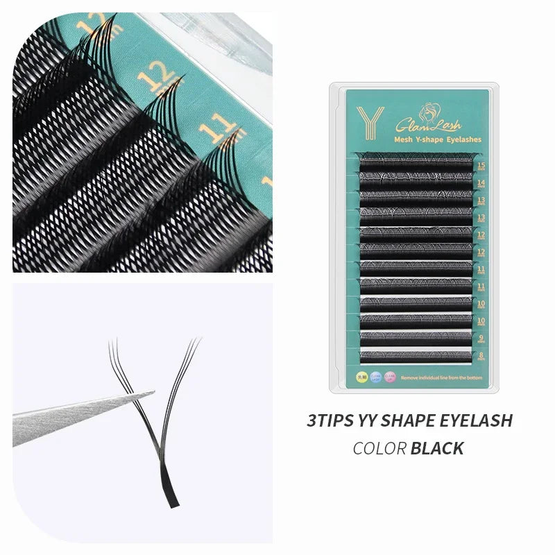GLAMLASH Y YY W Shape Mesh Fake Natural Eyelash Extension C/D/L/LU Makeup Lashes Hand-woven Y False Premade Volume Lash