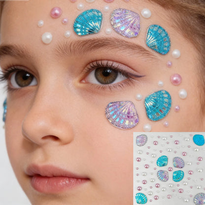 1pc 3D Aurora Seashell Temporary Tattoo Sticker Dreamy Mermaid Makeup Stick-on Pearls Facial Eyeshadow Gems Decal Face Jewels