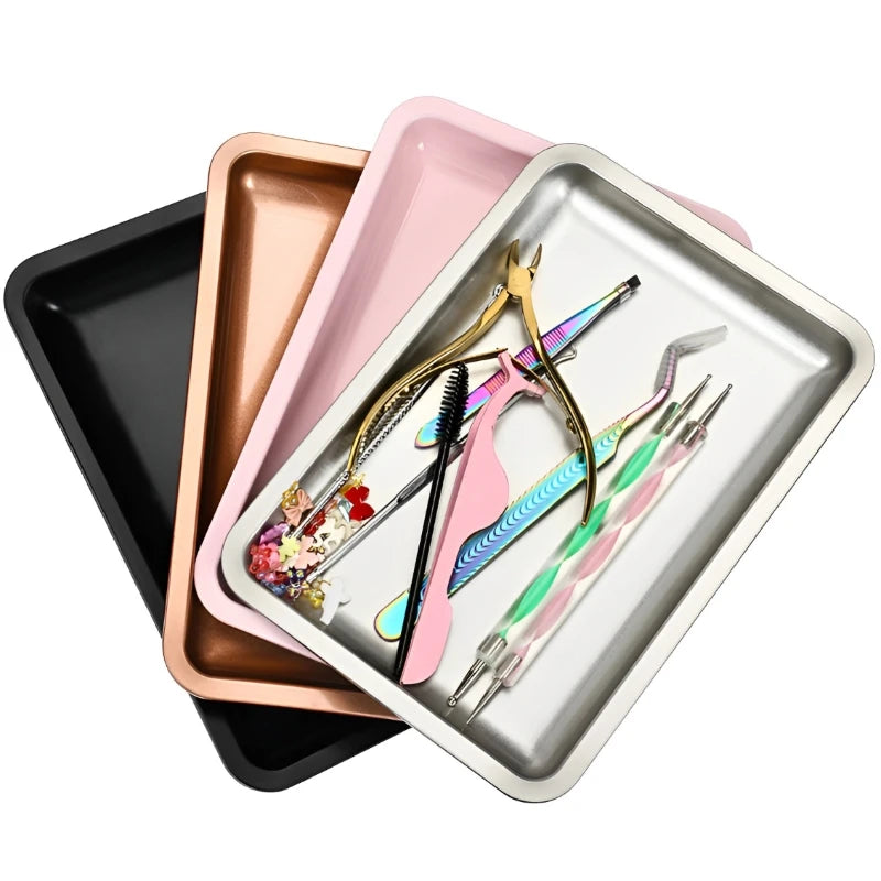 Square Stainless Steel Cosmetic Tray Eyelash Tools Tray Nail Art Equipment Plate False Nails Dish Tool Makeup Table Storage