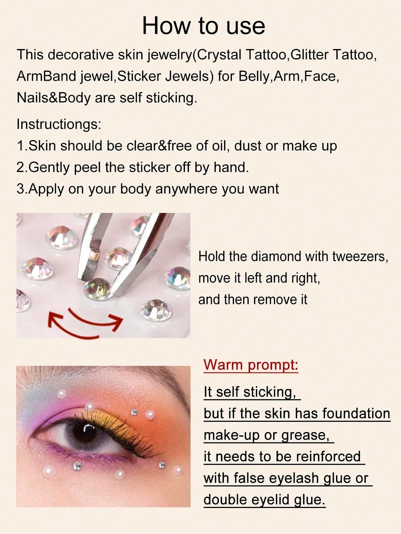 1/2/3Pcs Gold Face Gems Glitter Body Glittery Stereo Gem Stickers Rave Accessories Makeup Rhinestone Stickers For Music Festival
