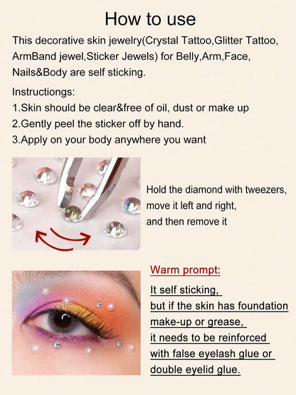 1/2/3Pcs Gold Face Gems Glitter Body Glittery Stereo Gem Stickers Rave Accessories Makeup Rhinestone Stickers For Music Festival