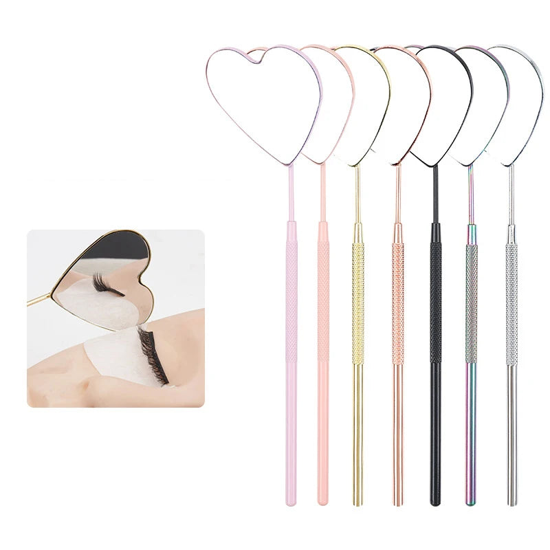 1pcs Eyelash Extension Mirror Long Style Magnify Heart Shaped Hand Mirrors For Checking False Lash Tech Supplies Makeup Tools