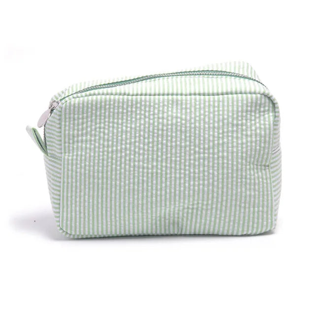 Personalized Seersucker Makeup Bag, Embroidered Name Seersucker Bag, Personalized Wash Bag, Wedding Bridesmaid Gift Makeup Bag