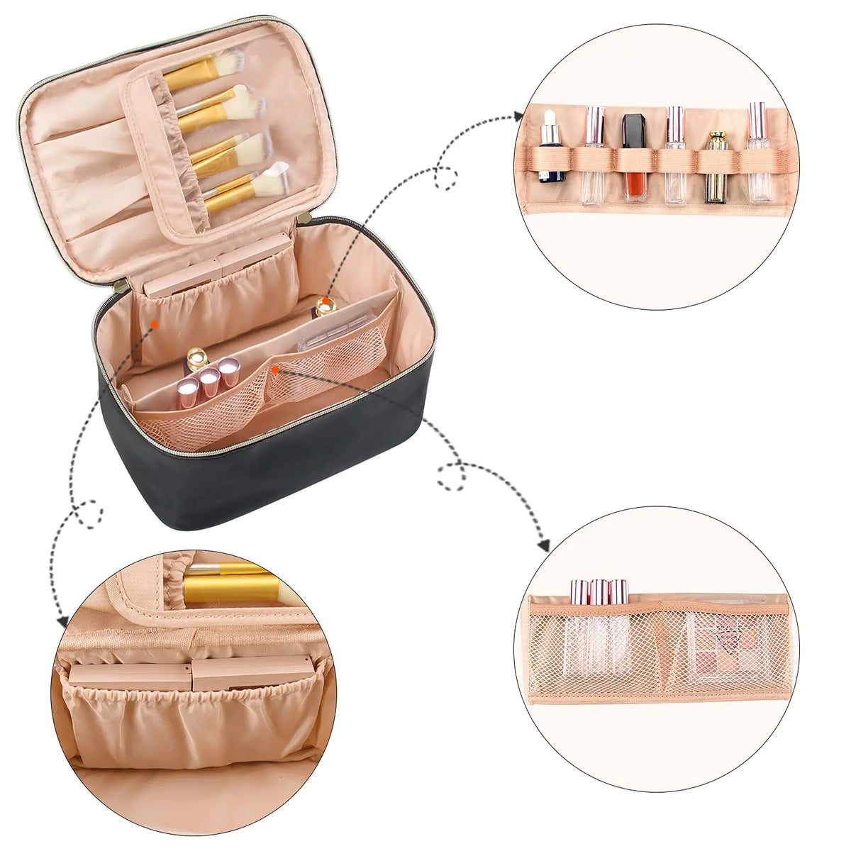 Makeup Bag Portable Cosmetic Bag Large Capacity Travel Makeup Case Organizer Black For Women Toiletry Bag for Girls Traveling