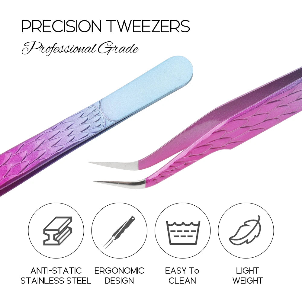 GEMERRY Tweezers for Eyelash Extension Colorful Stainless Steel Superhard Fiber Tips High Precision Anti-Static Makeup Tool