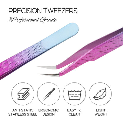 GEMERRY Tweezers for Eyelash Extension Colorful Stainless Steel Superhard Fiber Tips High Precision Anti-Static Makeup Tool