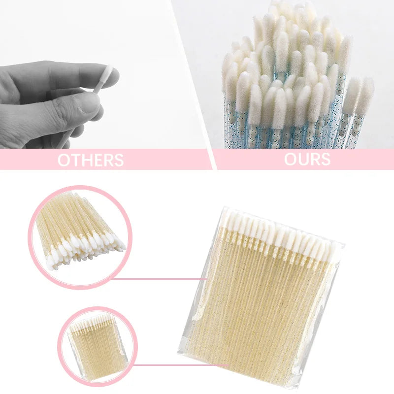 50Pcs Disposable Crystal Lip Brush Lipstick Gloss Wands Eyelash Makeup Micro Brushes Lash Extension Clean Applicator Makeup Tool