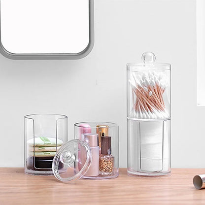 Acrylic Storage Box Bathroom Jar Makeup Organizer Cotton Round Pad Holder Cotton Swab Box Qtip Holder Dispenser with Bamboo Lid