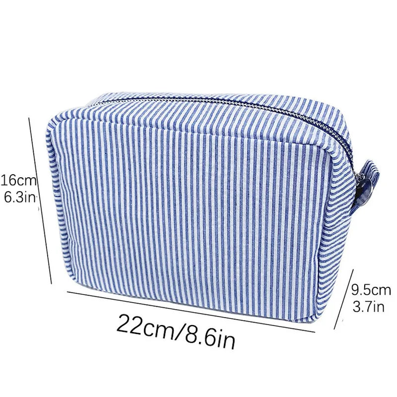 Seersucker Ruffle Cosmetic Bags Pink/Purple Striped Storage Make Up Bags for Women Lady with Zipper Travel Bag Makeup Bag