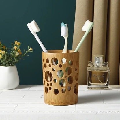 Bamboo Tube Toothbrush Cup Holder Drainage Air Circulation Toothbrush Holder Home Bathroom Offices Decor Supplies