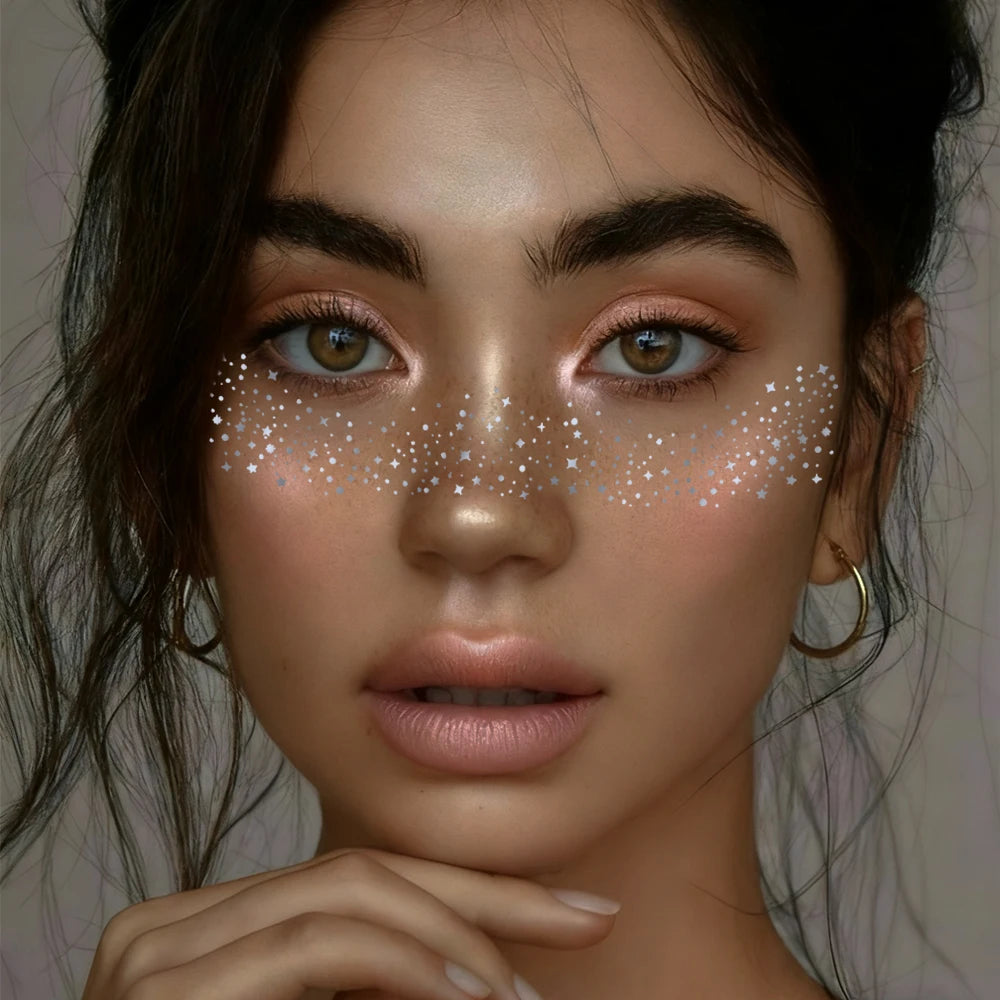 6pcs Hot Stamping Freckles Waterproof Temporary Tattoo Sticker Golden Silvery Metallic Flash Tato Glitter Body Art Face Makeup