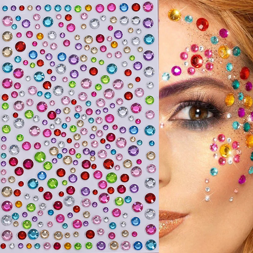 1Pcs 3D Emerald Green Face Jewels Tattoo Stickers Round Rhinestones Temporary Tattoos for Party Makeup DIY Body Diamond Decals &