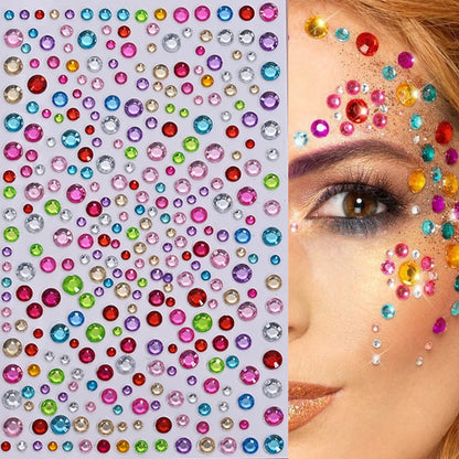 1Pcs 3D Emerald Green Face Jewels Tattoo Stickers Round Rhinestones Temporary Tattoos for Party Makeup DIY Body Diamond Decals &