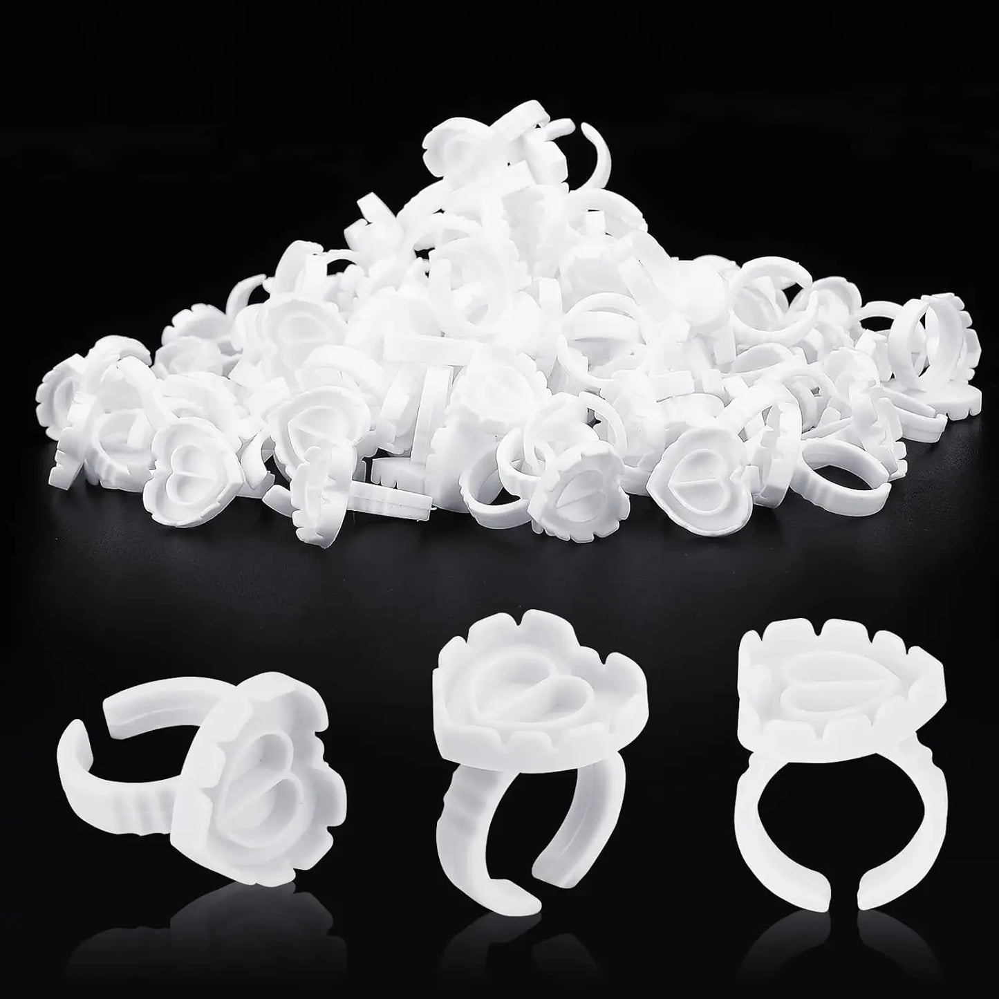 100 PCS Disposable Heart-shaped Plastic Glue Ring Cup Eyelash Extension Tattoo Pigment Holder Pallet Lash Makeup Supplies Tools