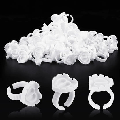 100 PCS Disposable Heart-shaped Plastic Glue Ring Cup Eyelash Extension Tattoo Pigment Holder Pallet Lash Makeup Supplies Tools
