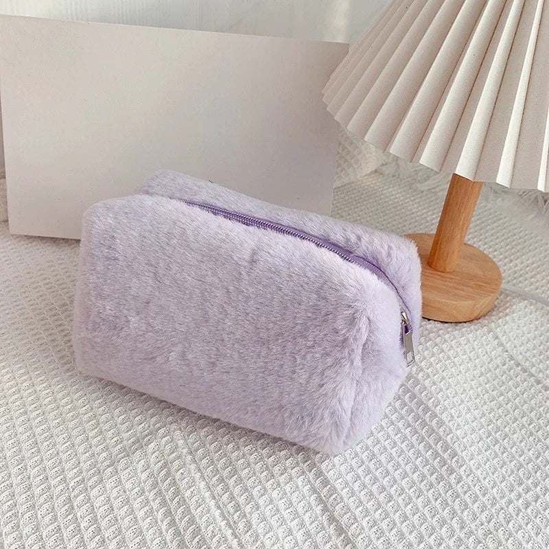 Leopard Fur Makeup Bags for Women Soft Travel Cosmetic Bag Organizer Case Lady Girls Make Up Case Necessaries Handbags Case
