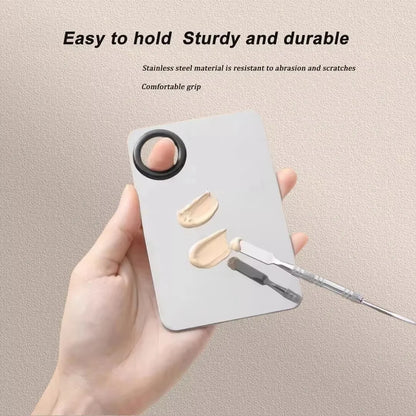 Paleta de mezcla de maquillaje, bandeja mezcladora de Metal de acero inoxidable mejorada con espátula, herramienta de artista pa