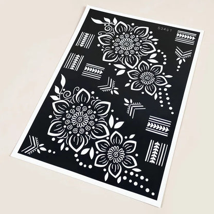 Reusable Henna Stencil for Hand Body Painting Flower Henna Tattoo Template for Women Wedding Festival Body Makeup Tattoo Tools