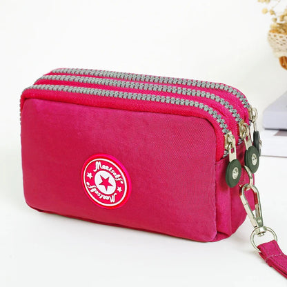 Three-layer Zipper Short Mobile Phone Bag Fashion Hand Makeup WOMEN'S Bag Portable Change Waterproof Multi-layer Pocket Bag