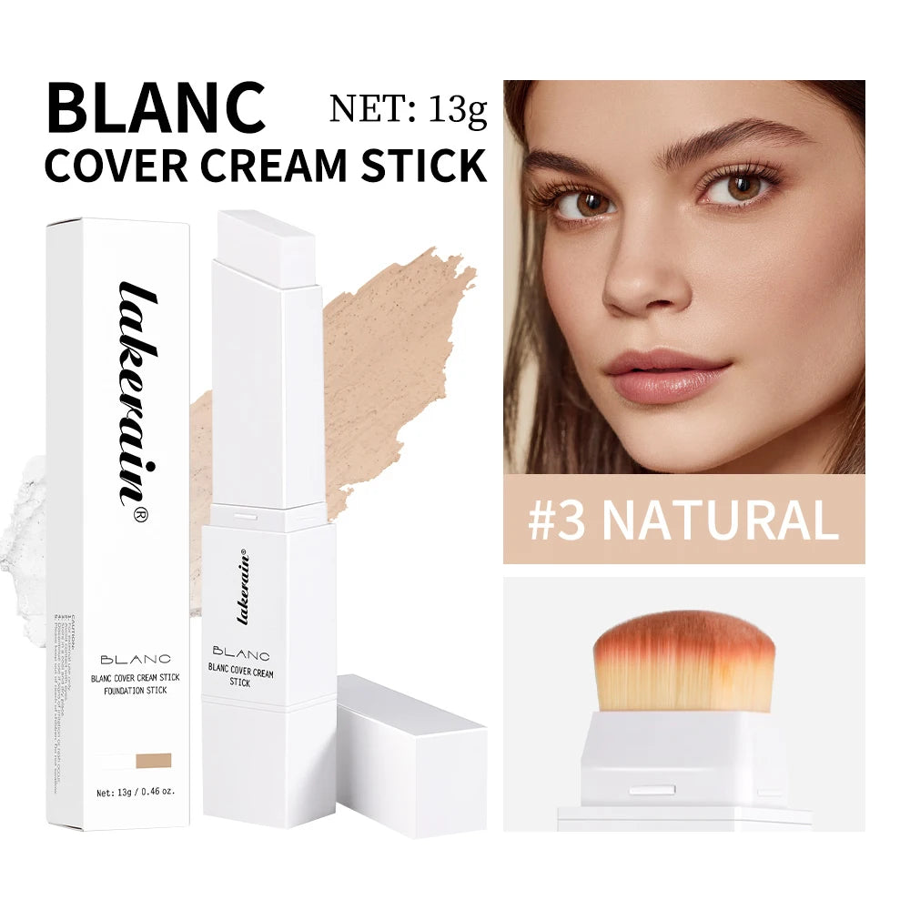 Blanc Cover Cream Stick Changing Foundation Stick Color Changing Foundation with Detachable Brush Hight Coverage Base Makeup