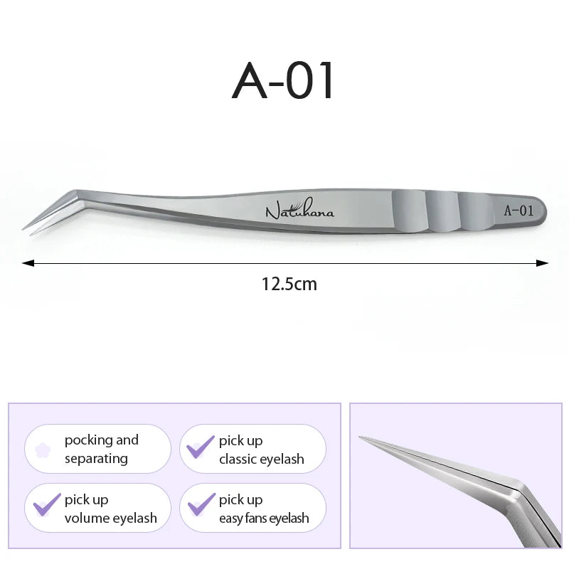NATUHANA Professional Eyelash Extension Tweezers, High Precision Anti-Static Stainless Steel Lash Tools for Volume & Isolation