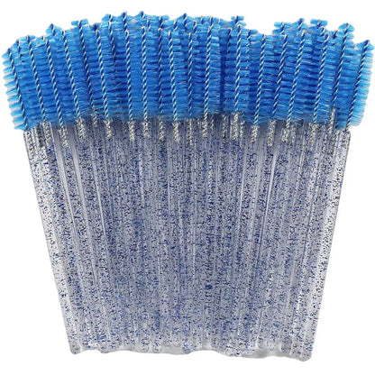 50pcs Disposable Mixed Color Eyelash Brushes Crystal Eye Lash Mascara Wands Glitter Lash Comb Spoolies Micro Makeup Applicators