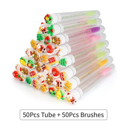 Christmas Eyelash Brush Tubes With Lash Reusable Mascara Wands Replaceable Makeup Applicators Dust-proof Lash Extension Supplies