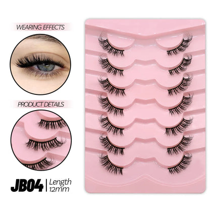 GROINNEYA Half Lashes 5/7/10 Pairs Half Lashes Soft Natural Cat Eye Lashes Makeup Tool Fake Eyelashes Extension Fluffy Faux Cils