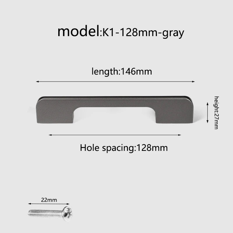 Aluminum alloy cabinet handle, gray wardrobe handle, makeup table handle, 96mm/128mm storage room cabinet handle