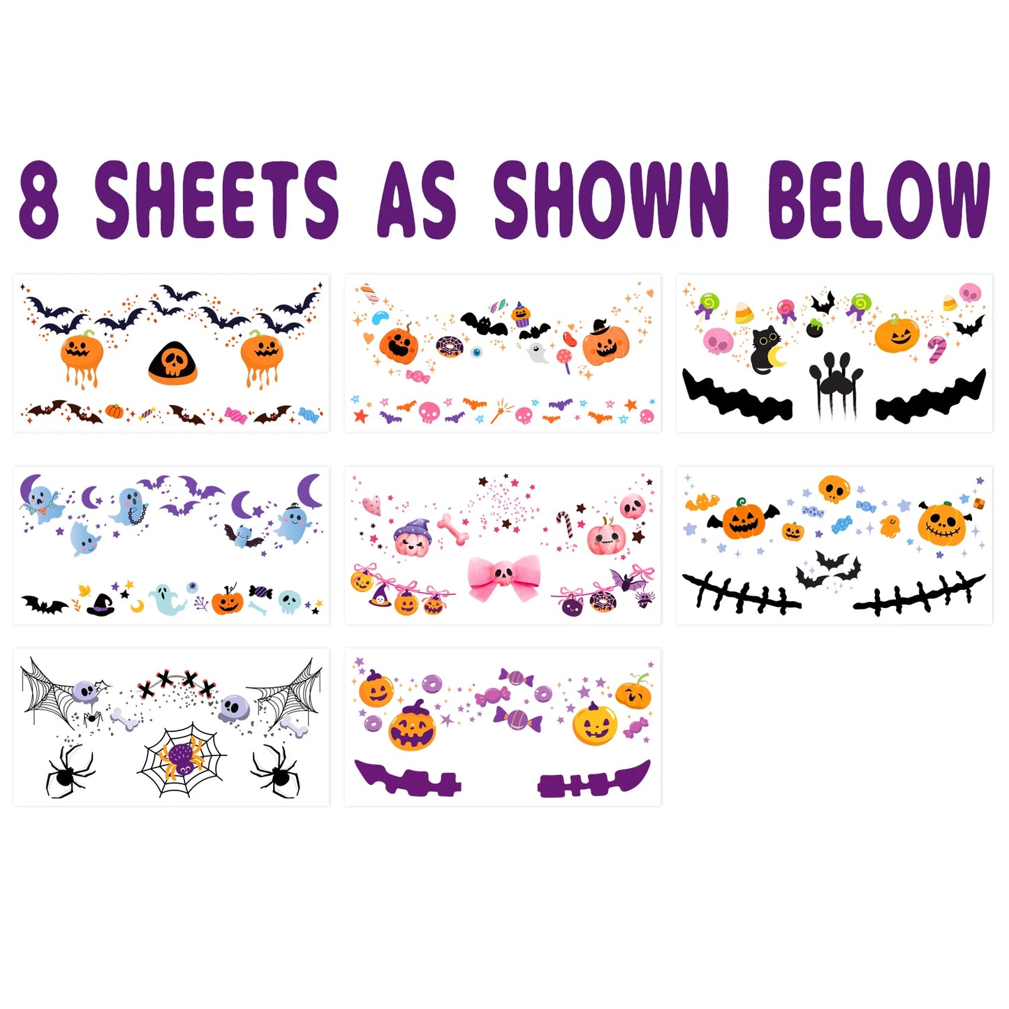 Halloween Blush Face Stickers, Waterproof & Easy to Remove, Cute Temporary Tattoos for Halloween Party Makeup Kit，8 sheets
