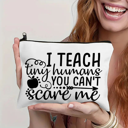 Coffee Give Me Teacher Power Women Linen Cosmetic Bag Makeup Pouch Handbag Lipstick Organizer Teacher's Day Best Gifts Pen Bag