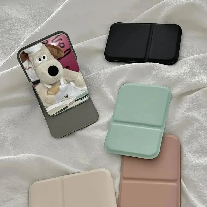 Solid Color PU Leather Foldable Makeup Mirror, Portable Handheld Pocket Mirror, Cute Compact Cosmetic Mirror for Students