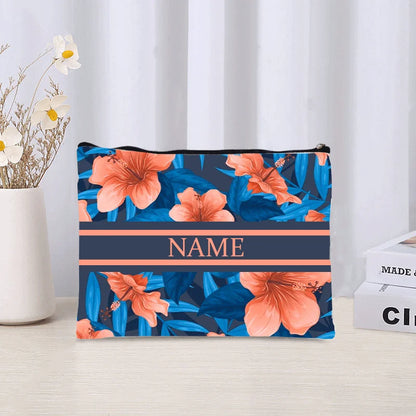 Luxury Custom Name Cosmetic Bag Floral Personalized Makeup Pouch Travel Lipstick Organizer Trendy Make Up Clutch Canvas Purse