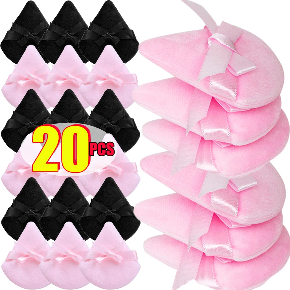 20pcs Makeup Puffs Short Fluff Bow Triangle Powder Puff Lightweight Crystal Velvet Face Eye Contouring Shadow Seal Cosmetic Puff