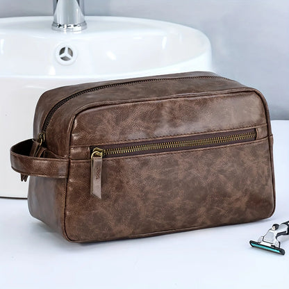 Men Business Travel Wash Toiletry Bag Waterproof PU Leather Bathroom Shaving Tools Organizer Bag Makeup Pouch Women Cosmetic Bag