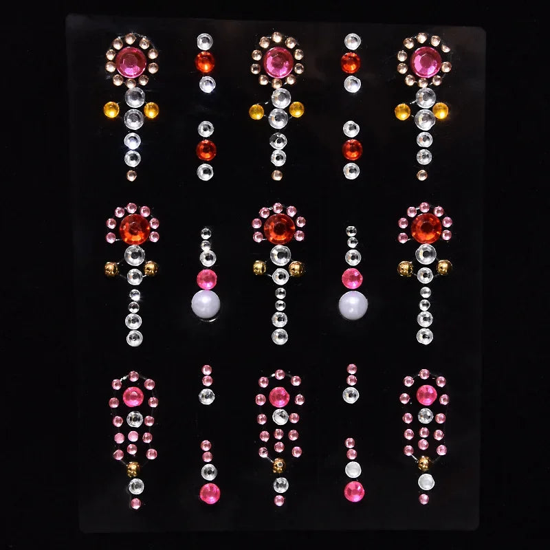 Face Tattoo Eyeshadow Stickers Nail Stickers 3D Pearl Face Jewels Diamond Decoration Self Adhesive Body Brow Makeup DIY Beauty