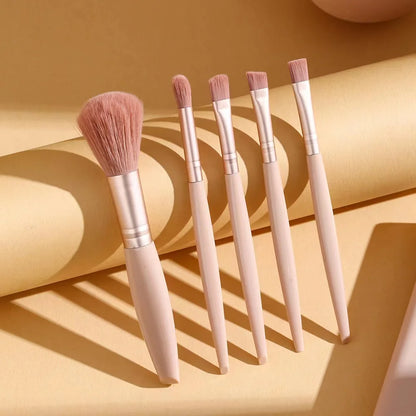 5pcs Cosmetic Brush Kit With Mirror And Case Foldable Box Storage Makeup Brush Set Portable Beauty Tool Rose Gold Letter Pattern