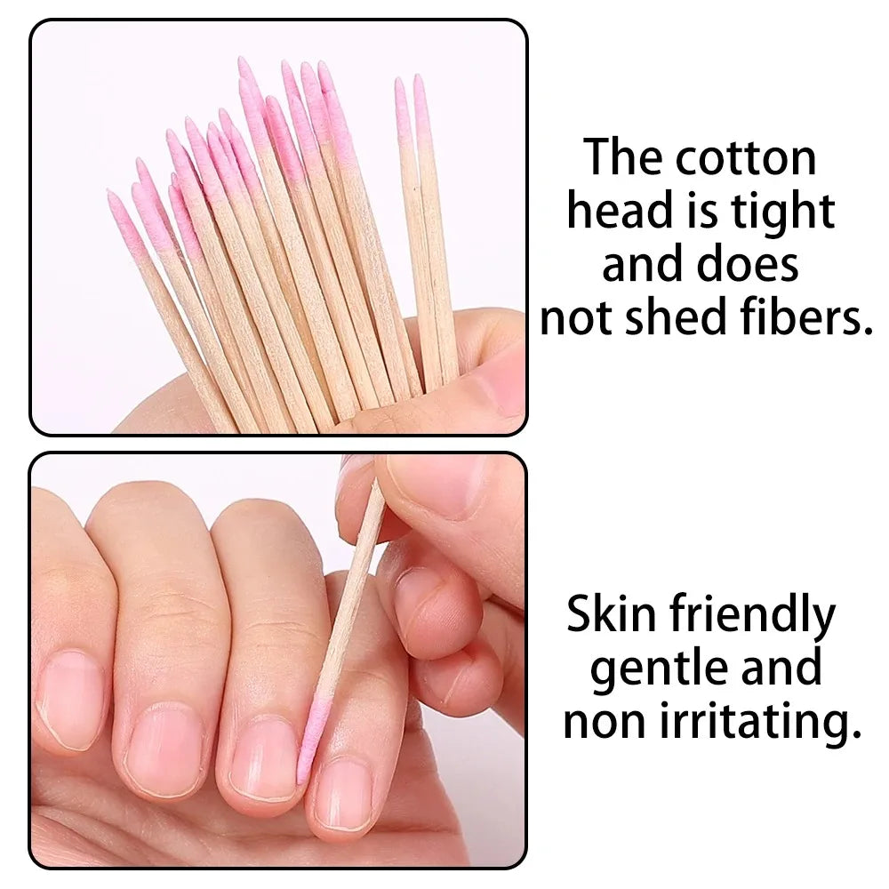 100/300/500Pcs Disposable Wood Cotton Swab Double Head Lipstick Ear Swabs Eyelash Cleaning Cotton Buds Manicure Beauty Supplies