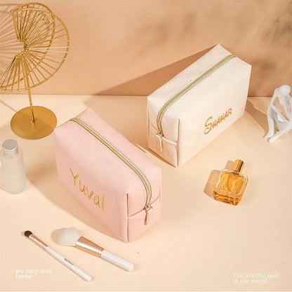 Personalized Embroidery Makeup Bag Portable PU Saffiano Leather Waterproof Toiletry Cosmetic Kits for Man Woman Custom Name Logo