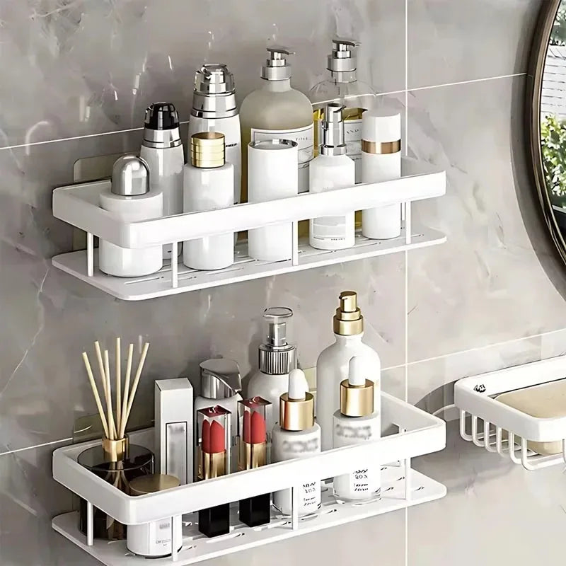 1/2/3pcs Aluminum Alloy No Drill Wall Bathroom Shelf Shampoo Rack Makeup Storage Organizer Shower Shelf Bathroom Accessories