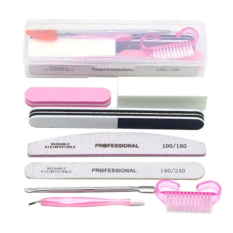 8pcs Nail Files Set 100/180 Nail Sanding Buffer Professional Manicure Files Makeup Pedicure Brushes Tool Extension cuticle Kits