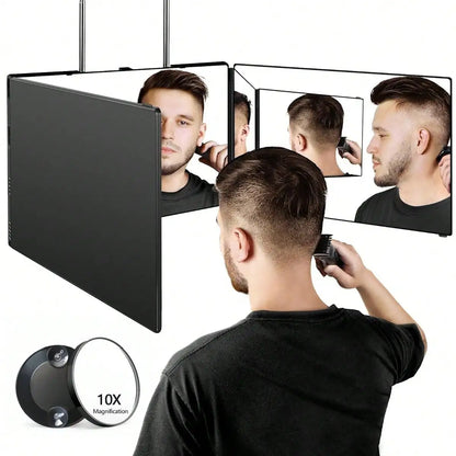 3 Way Mirror For Hair Cutting, 360 Trifold With Height Adjustable Telescoping Hooks For Makeup And Braiding