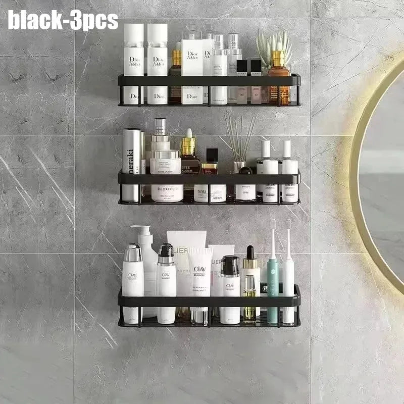 1/2/3pcs Aluminum Alloy No Drill Wall Bathroom Shelf Shampoo Rack Makeup Storage Organizer Shower Shelf Bathroom Accessories